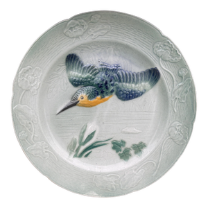 French Majolica Bird Plate Keller & Guerin Saint Clement Circa 1900