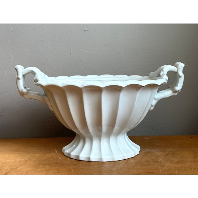 Ironstone China Ironstone Fluted Ceramic Footed Orchid Bowl For Sale - Image 4 of 12