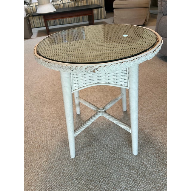 Vintage White Wicker Round Table For Sale - Image 4 of 4