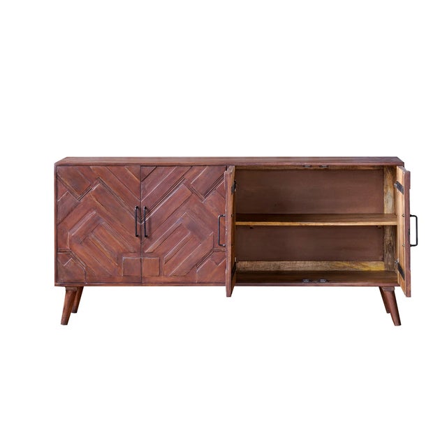 Mid-Century Modern Matthew Izzo Home Fissio Mango Wood Four Door Buffet - New Item For Sale - Image 3 of 6