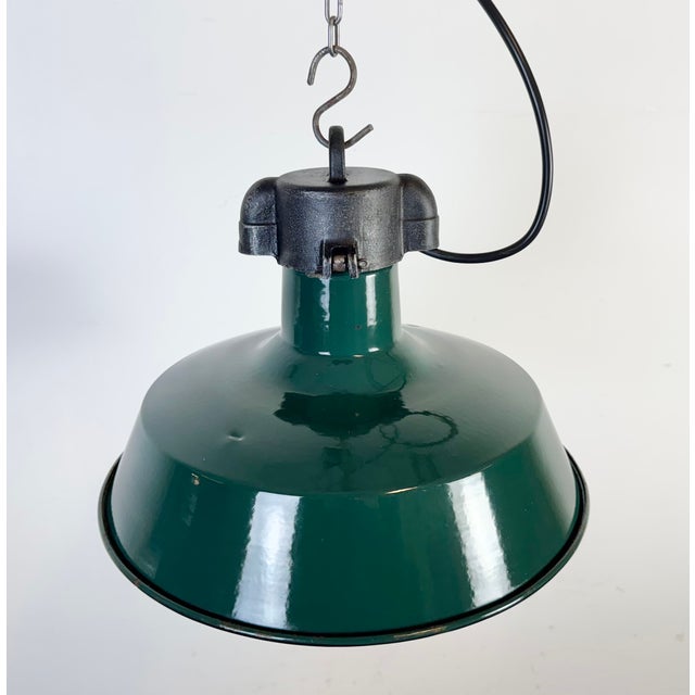 Green French Industrial Dark Green Enamel Factory Pendant Lamp, 1960s For Sale - Image 8 of 18