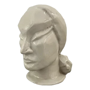 Antique 1920's French Art Deco Cubist Porcelain Sculpture Bust of a Lady in White Blanc De Chine Glaze