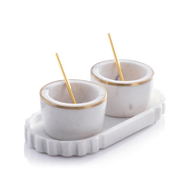 2020s Calacatta Marble Condiment Set For Sale - Image 5 of 5
