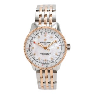 Ladies Breitling Navitimer 35mm U17395 Mop Dial 18k Rose Gold and Steel Watch For Sale