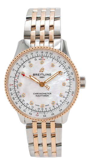 Ladies Breitling Navitimer 35mm U17395 Mop Dial 18k Rose Gold and Steel Watch