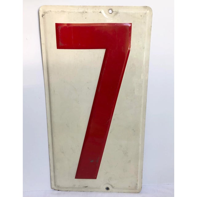 Vintage aluminum gas station signs with raised red numbers and holes on each end for easy hanging. A unique and bold...