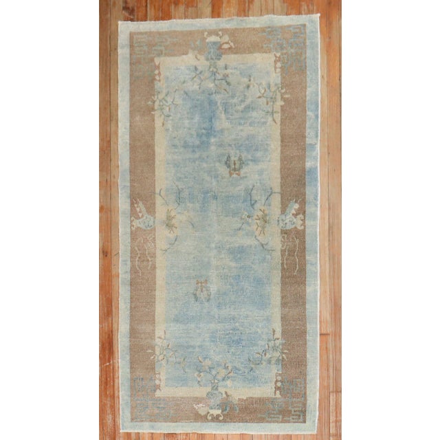 Textile Pair of Soft Blue Chinese Art Deco Rugs, 3' X 5'10'' For Sale - Image 7 of 13