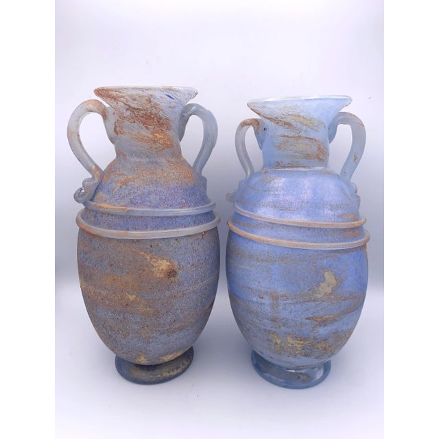 Pair of Mid-Century Murano Blue Scavo Glass Amphora Vases. For Sale - Image 13 of 13