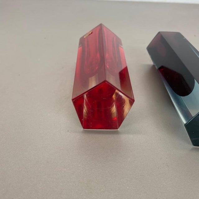 Faceted Murano Glass Sommerso Vase by Flavio Poli, Italy, 1970s, Set of 2 For Sale - Image 15 of 17