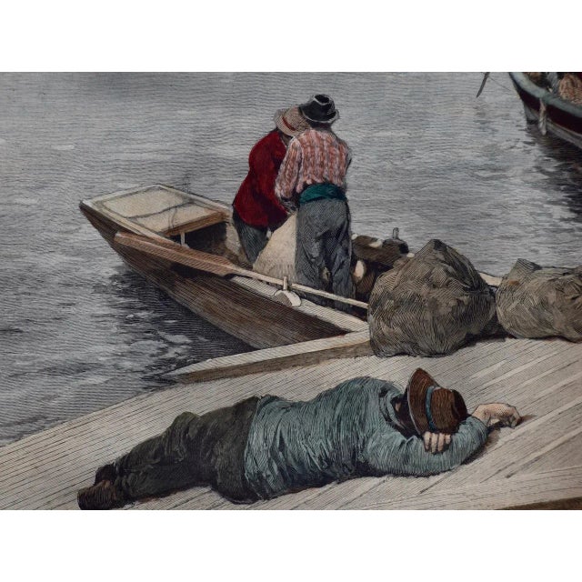 Traditional San Francisco Sicilian and Italian Fishermen: A 19th C. Hand-Colored Woodcut, 1889 For Sale - Image 3 of 7