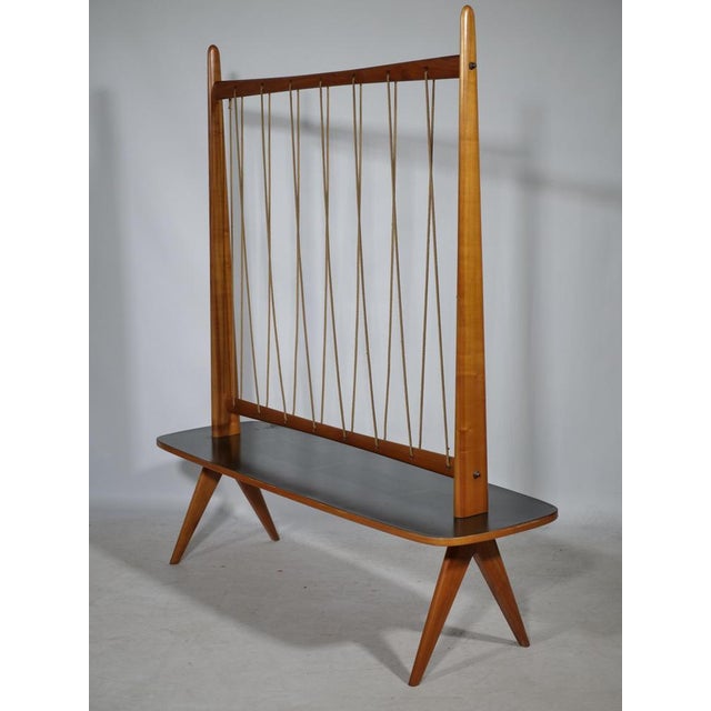 Wood Kidney Table Flower Bench with Trellis Cords in Cherry Wood and Formica, 1950s For Sale - Image 7 of 14