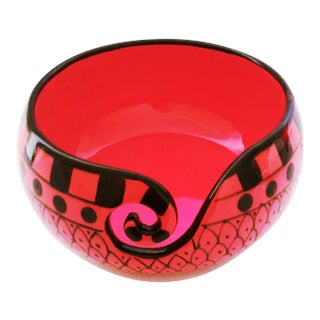 Handcrafted Tomato Red Ceramic Yarn Bowl For Sale