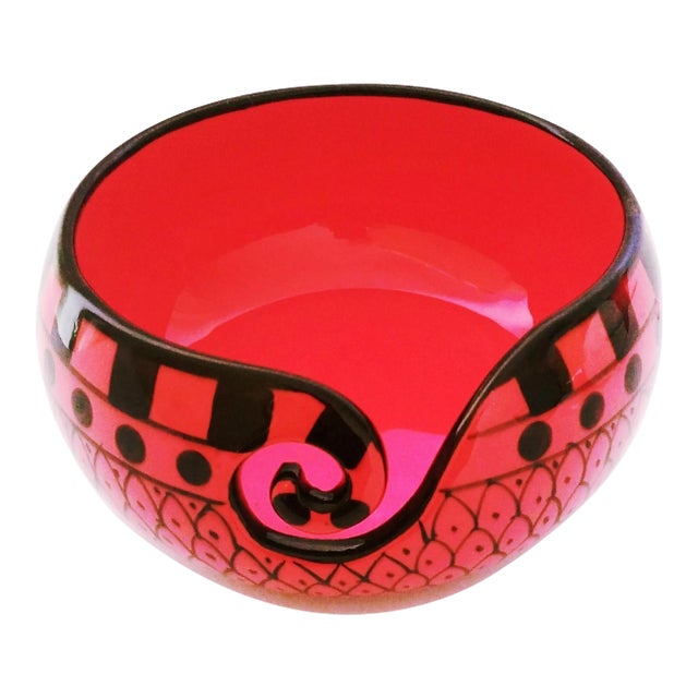 Handcrafted Tomato Red Ceramic Yarn Bowl For Sale