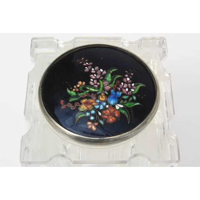 Signed Enameled Foiled Cloisonné Top and Lucite Vessel, Box or Container 80's For Sale - Image 9 of 11