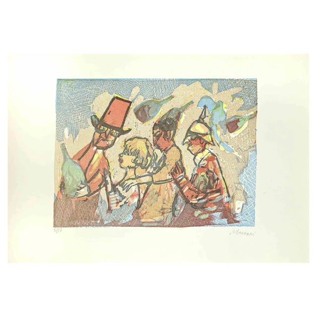 Mino Maccari, Gathering, Linocut, 1960s For Sale