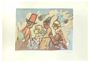 Mino Maccari, Gathering, Linocut, 1960s