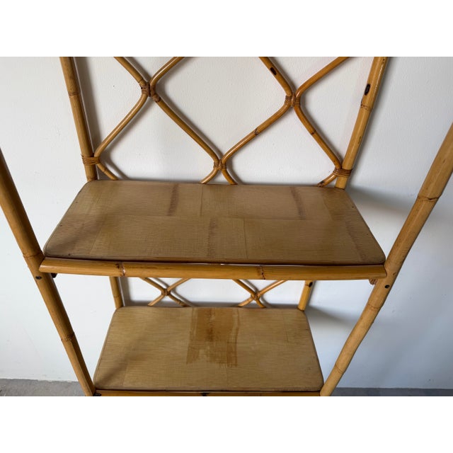 Wood Vintage Coastal Arched Top Rattan Étagère With Wood Shelves For Sale - Image 7 of 13