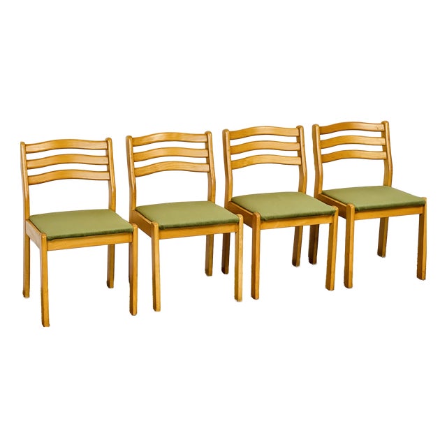 Vintage Beechwood and Green Corduroy Dining Chairs, 1960s, Set of 4 For Sale
