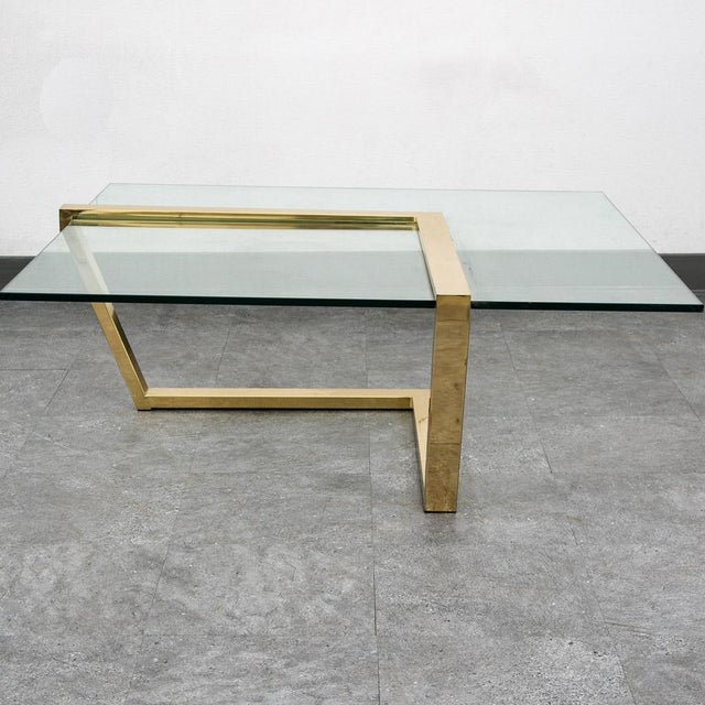 Mid Century Modern Coffee Table Square Large Brass Gold Glass 80s Vintage MCM For Sale - Image 4 of 12