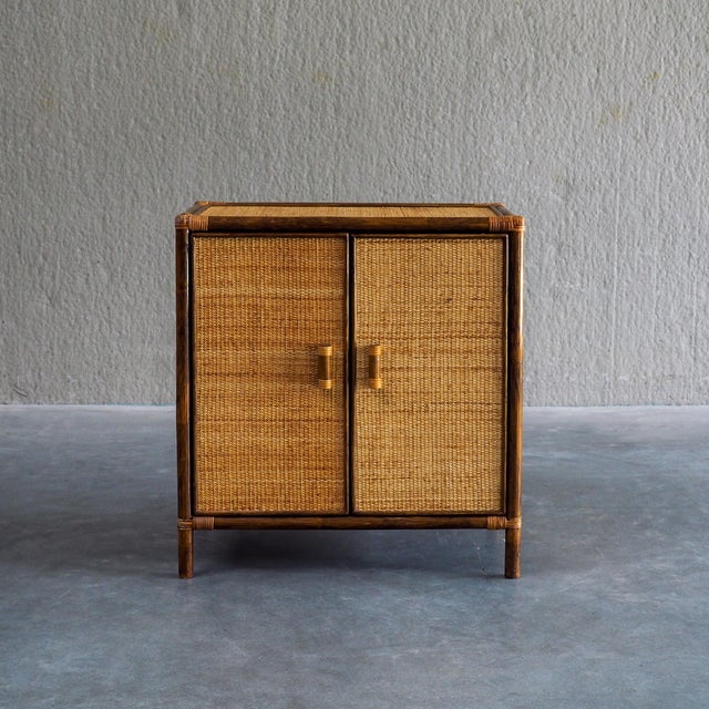 1970s Vintage Rattan and Woven Cane Cabinet, 1970s For Sale - Image 5 of 15