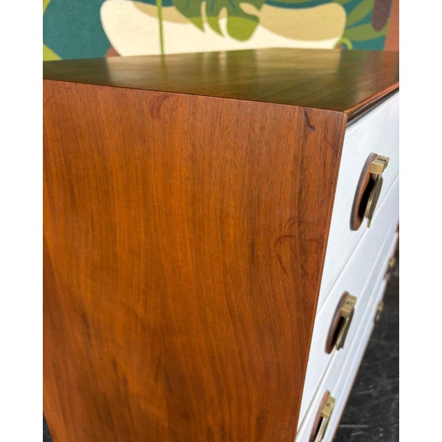 Mid Century Stanley Tallboy W/ Brass Spade Pulls For Sale - Image 10 of 14