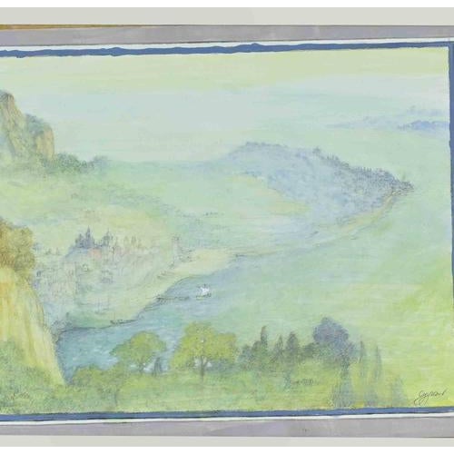 Pencil, pastel and watercolor mounted on cardboard. Hand signed. Very good condition. Includes a contemporary wooden frame...