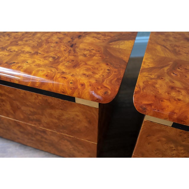 Wood 1970’s Italian Burl Wood Two- Drawer Nighstands, a Pair For Sale - Image 7 of 11