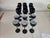 Vintage Carlo Moretti Italian. Black and white tall stem cased Wine glasses. Set of 15, 6 small and 9 large.