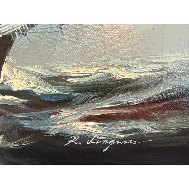 Impressionist Renato Longanesi - Original Vintage Oil Painting Clipper Ship Stormy Sea Framed For Sale - Image 3 of 12