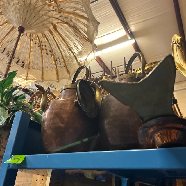 Metal Pair of Antique Brass and Copper Jugs For Sale - Image 7 of 8