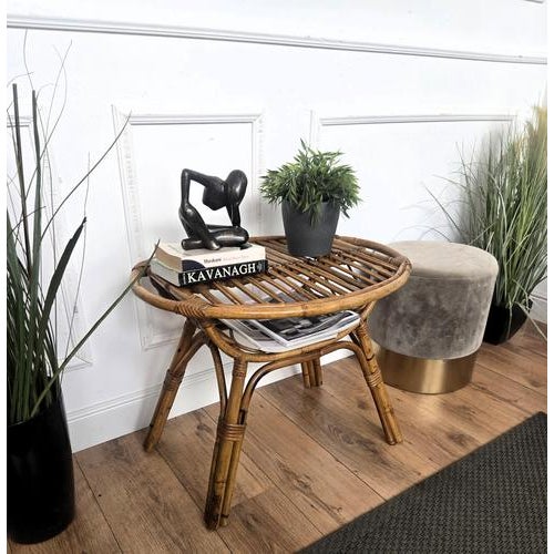 Boho Chic Italian Bohemian French Riviera Bamboo Rattan Oval Coffee Table, 1960s For Sale - Image 3 of 10