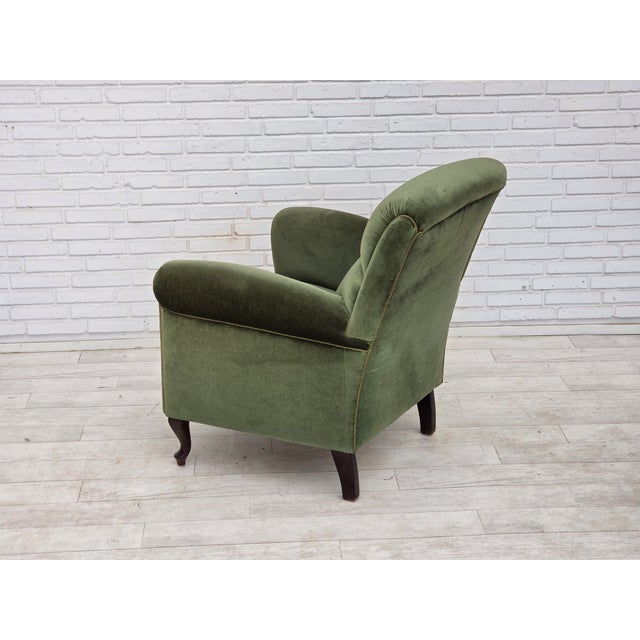 1950s Vintage Danish Highback Relax Chair in Furniture Velour and Beech, 1950s For Sale - Image 5 of 18