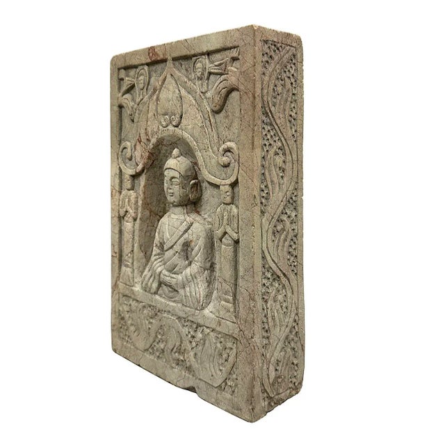 Chinese Antique Chinese Stone Temple Wall Sculpture/Buddha Wall Plaque For Sale - Image 3 of 9