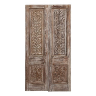 Antique Carved Double Doors With Brass Studs – Hinged or Sliding Barn Door Statement 81x42 For Sale