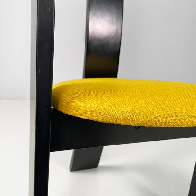 Modern Italian Black Wood and Yellow Fabric Chairs Golem attributed to Vico Magistretti for Poggi, 1970s, Set of 2 For Sale - Image 11 of 18