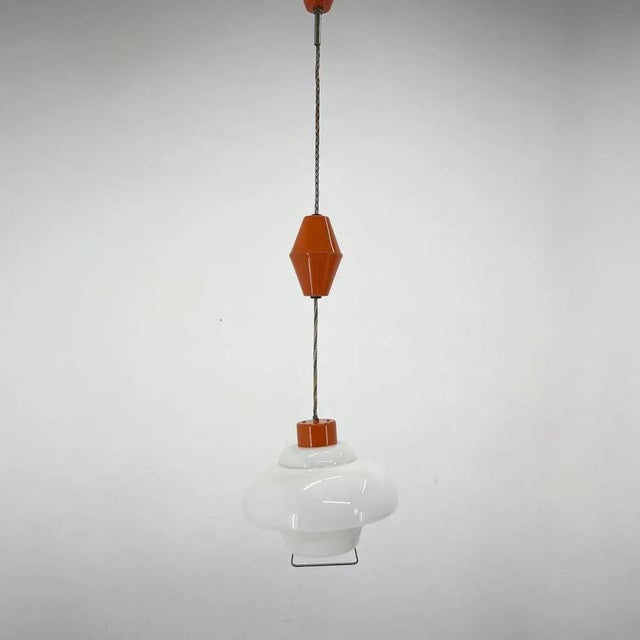 Pull-Down Pendant Light, Czechoslovakia, 1950s For Sale - Image 3 of 8