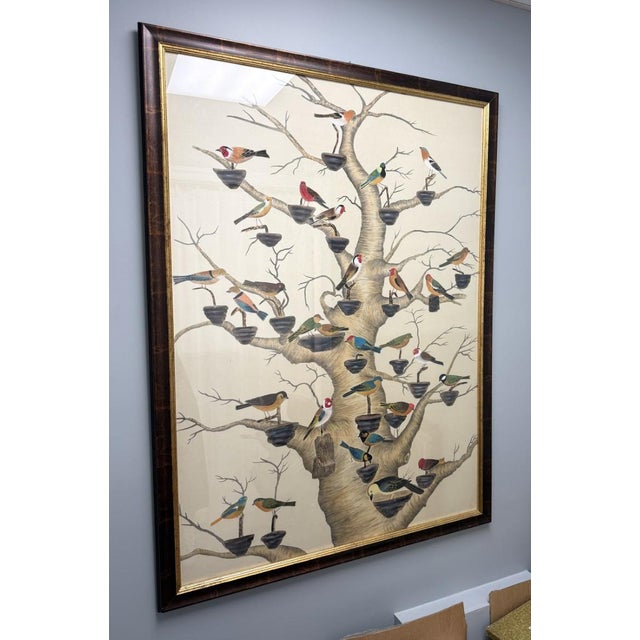 Chelsea House Inc Chelsea House “The Aviary” Hand-Painted Watercolor on Silk For Sale - Image 4 of 15