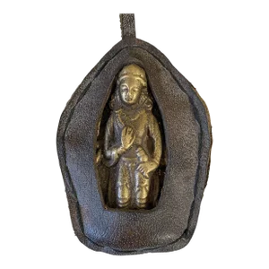 Nepalese Brass Buddha With Genuine Yak Leather Pendant/ Wall Decor 18" H