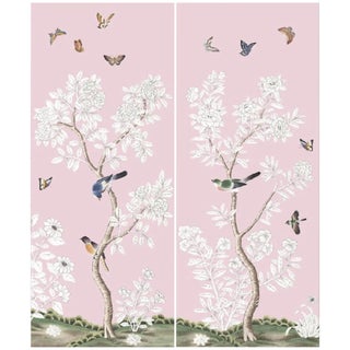 24" *53"/Panel, a Set of 2 Panels Pink Chinoiserie Printed Wallpaper Panels, For Sale