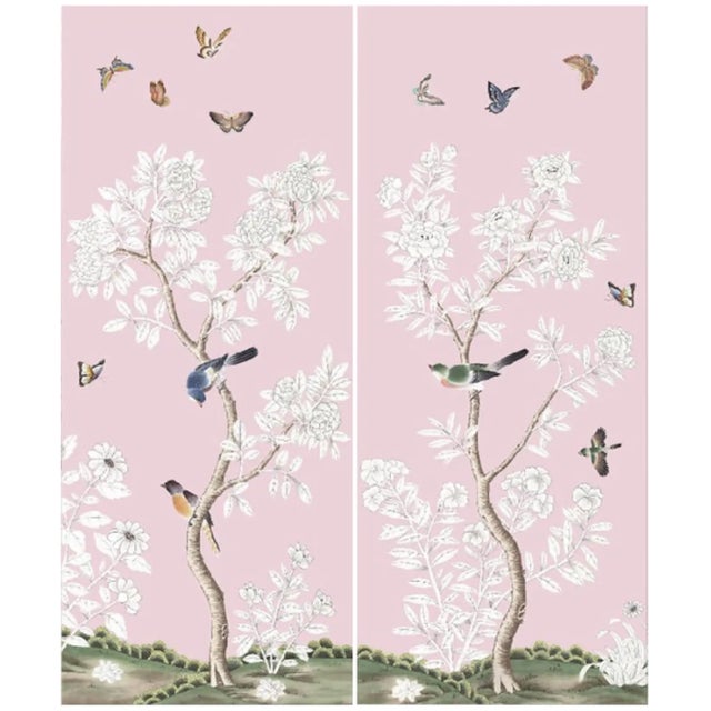 24" *53"/Panel, a Set of 2 Panels Pink Chinoiserie Printed Wallpaper Panels, For Sale
