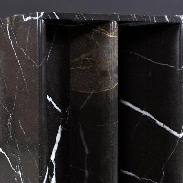 1980s Round Glass Dining Table With Black Marble Pedestal Base For Sale - Image 5 of 12