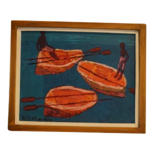 Calixte Henri Haitian Painting of Boys in Boats