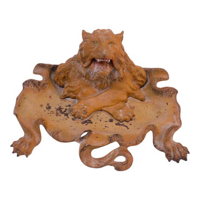 19th Century Victorian Cast Iron "Lion" Inkwell For Sale