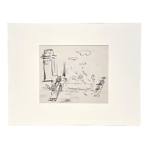 A Charming 1930s Ink on Paper, Street Scene of Chicago