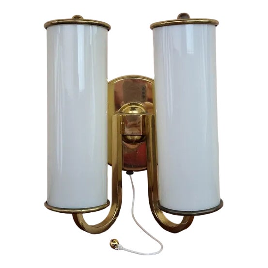 Art Deco Brass and Glass Wall Lamp, 1950s For Sale