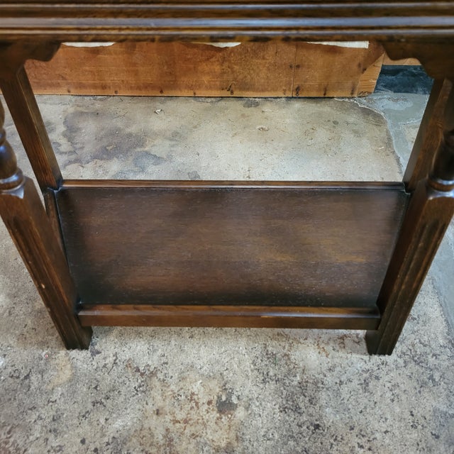 1920s English Oak Carved Drawer Front Angle Sided Table For Sale - Image 12 of 18