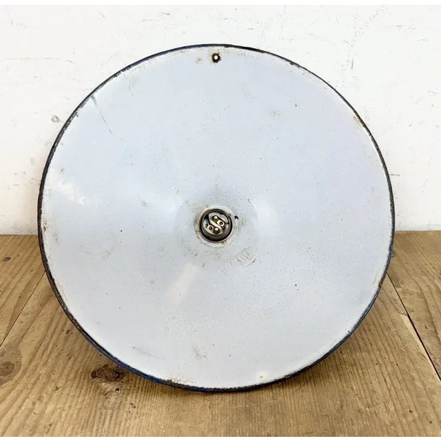 British Industrial Blue Enamel Factory Pendant Lamp, 1950s For Sale - Image 14 of 15