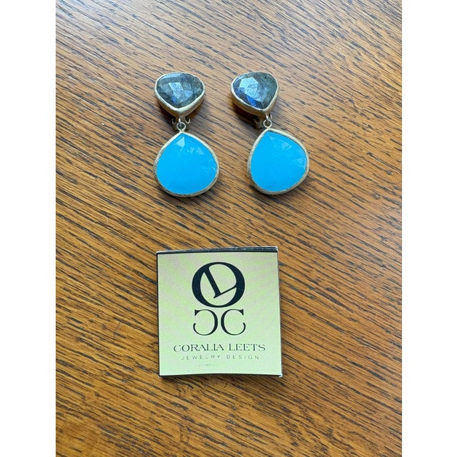 Coralia Leets teardrop earrings in a sterling silver base with 18k gold fill overlay. Labradorite and turquoise faceted...