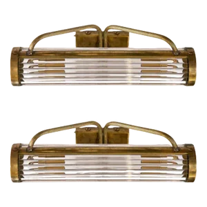 Pair Skyscraper Vintage 1940s Art Deco Wall Sconces Fixtures in Brass & Glass Rod Ship Light