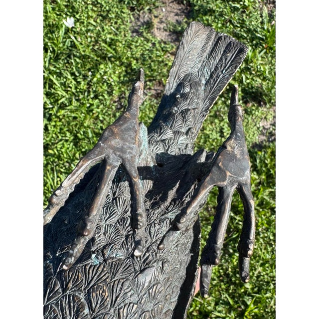 Verdigris Mid 20th Century Highly Detailed Antique Bronze Bird of Prey Sculpture Osprey Hawk Falcon Falconry For Sale - Image 8 of 11